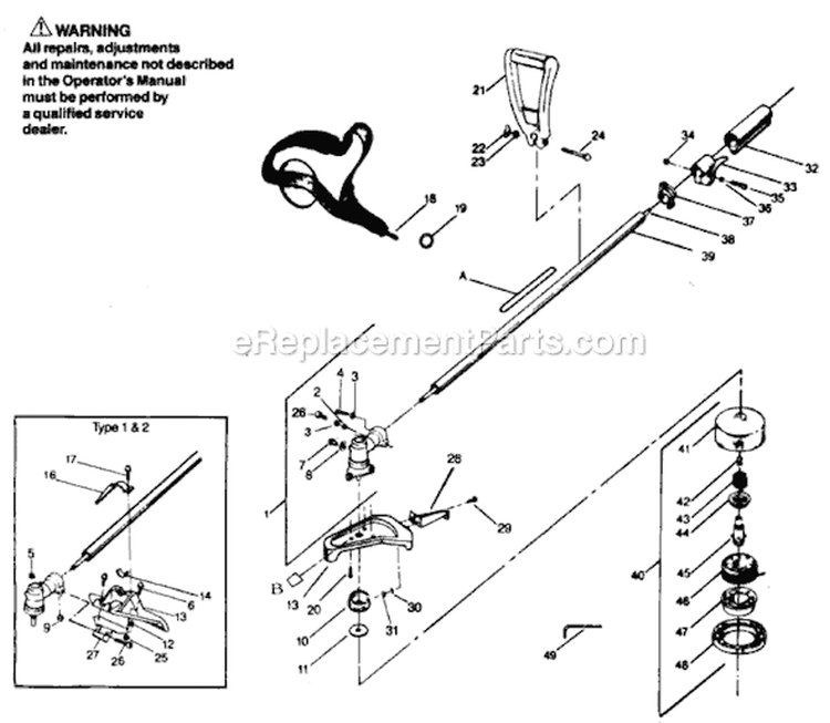 Page B Diagram and Parts List for YP140  Weed Eater Trimmer